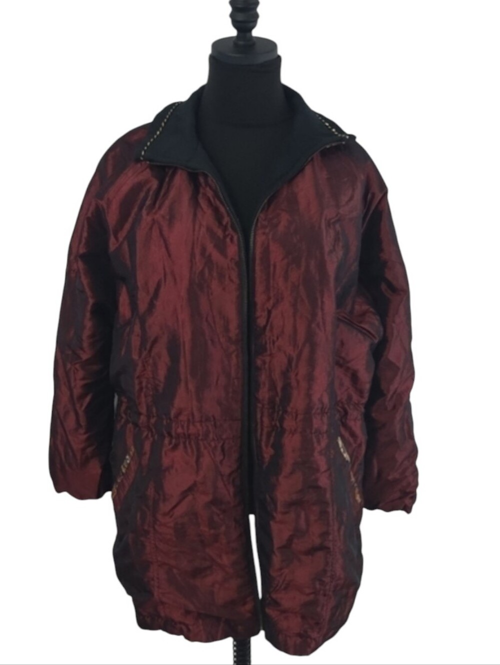 Vintage 90s CS Classics Women's Maroon Tapestry‎ Windbreaker Coat One Size